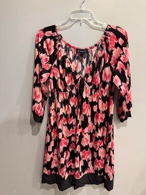 INC International Concepts Pink and Black Printed V-Neck Dress